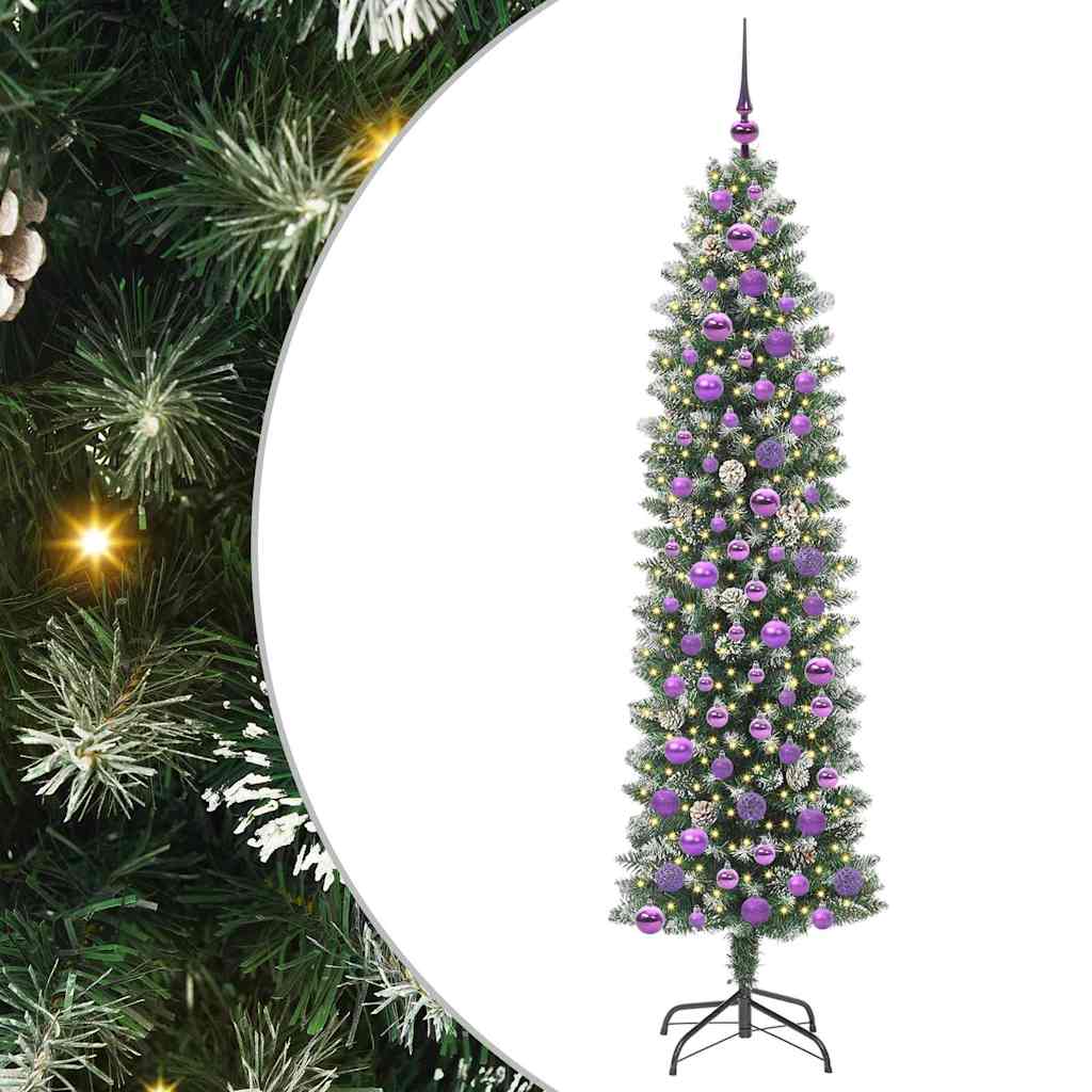 Albero di Natale Artificiale Sottile Verde e Bianco 180 cm