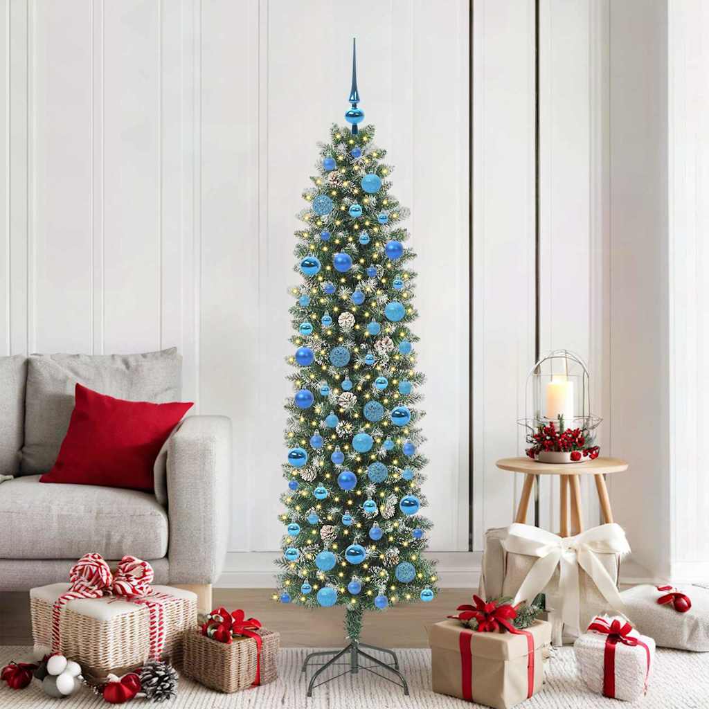 Albero di Natale Artificiale Sottile Verde e Bianco 180 cm