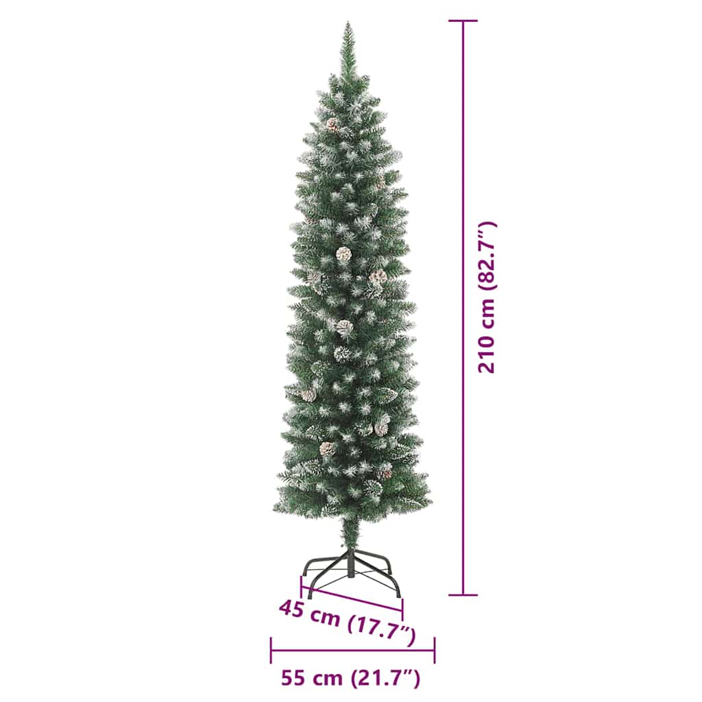 Albero di Natale Artificiale Sottile Verde e Bianco 210 cm