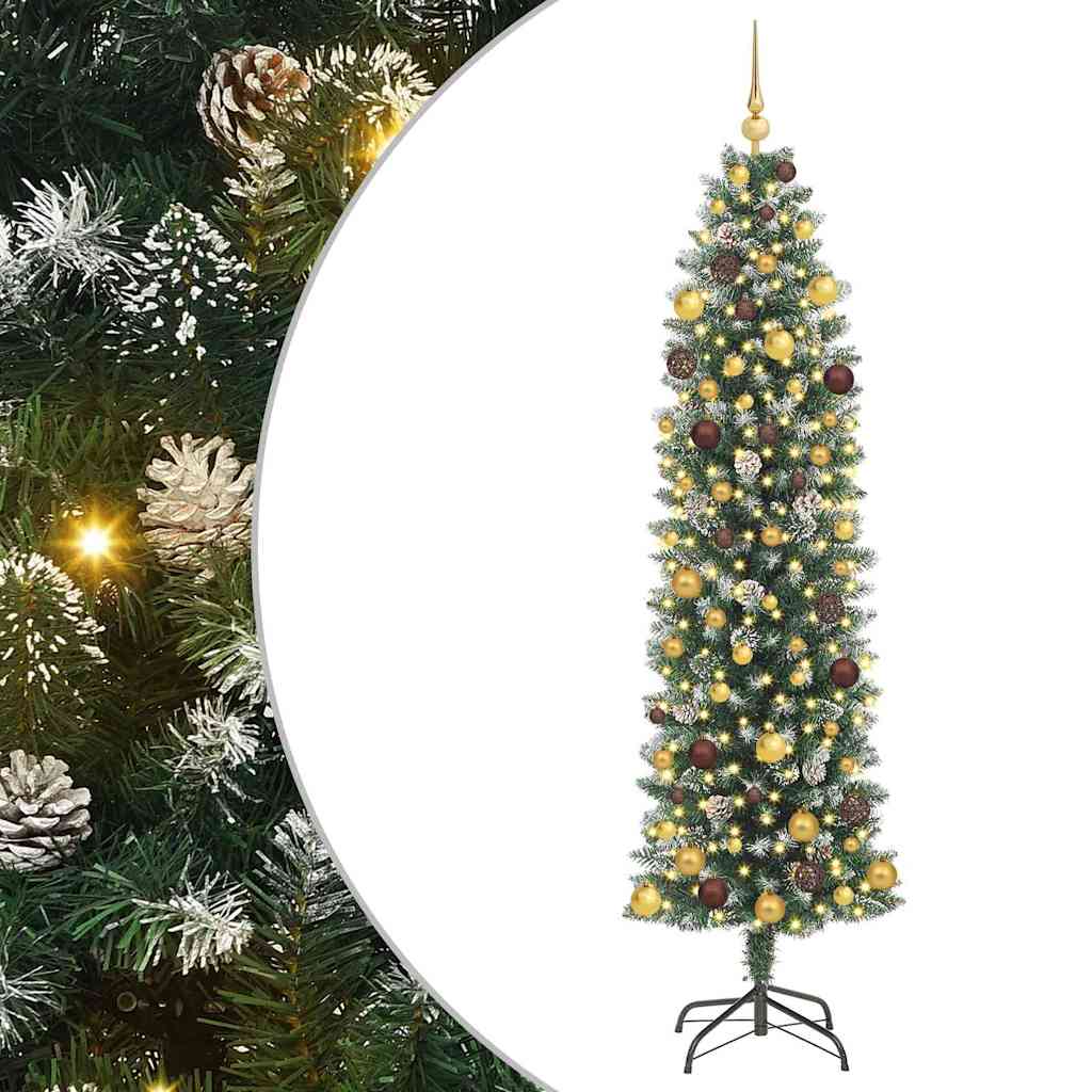 Albero di Natale Artificiale Sottile Verde e Bianco 210 cm