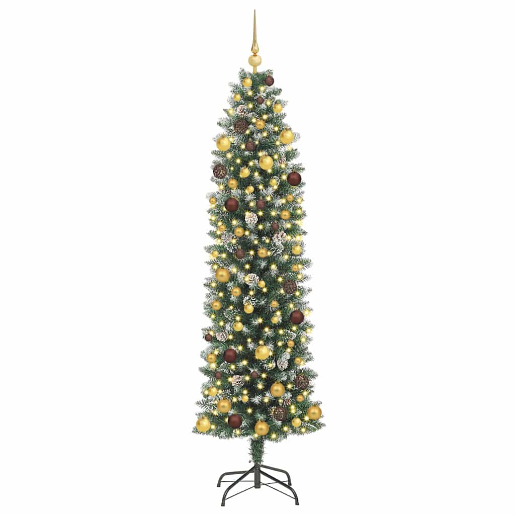Albero di Natale Artificiale Sottile Verde e Bianco 210 cm