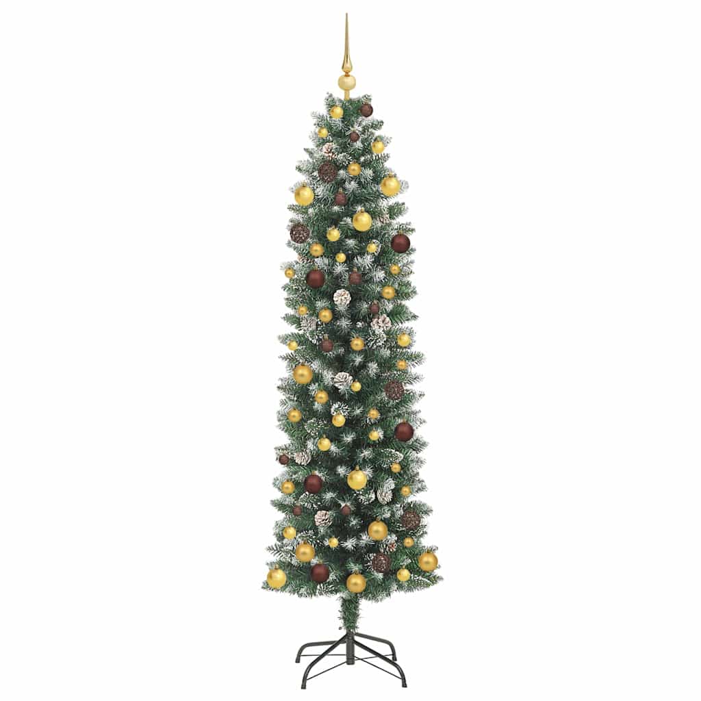 Albero di Natale Artificiale Sottile Verde e Bianco 210 cm