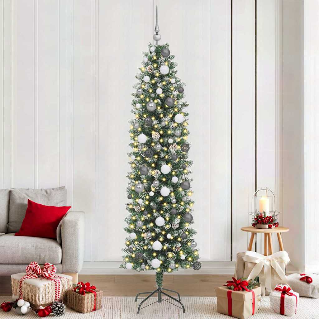 Albero di Natale Artificiale Sottile Verde e Bianco 210 cm