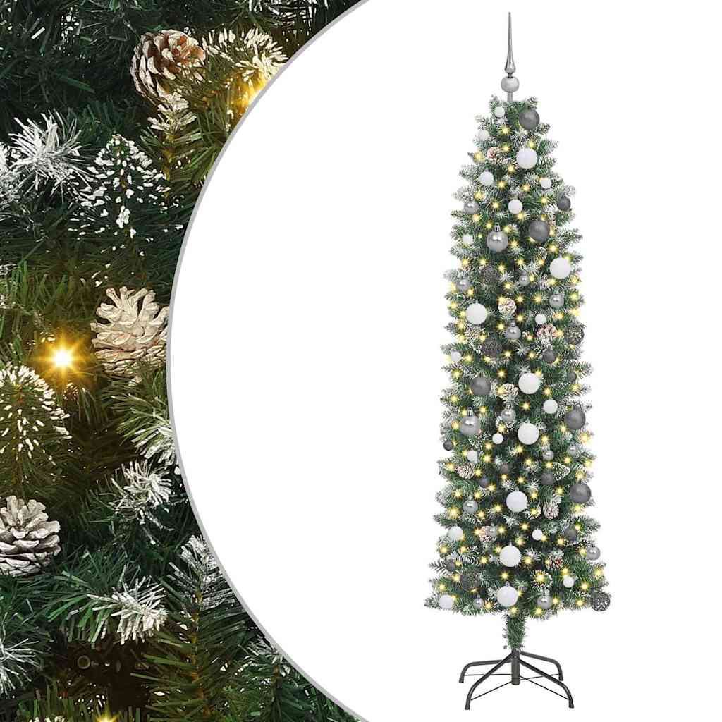 Albero di Natale Artificiale Sottile Verde e Bianco 210 cm
