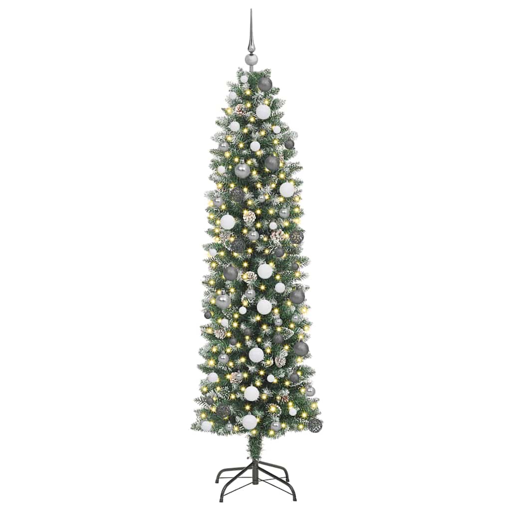 Albero di Natale Artificiale Sottile Verde e Bianco 210 cm