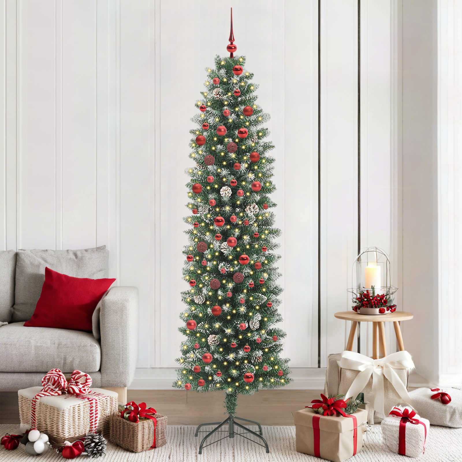Albero di Natale Artificiale Sottile Verde e Bianco 210 cm