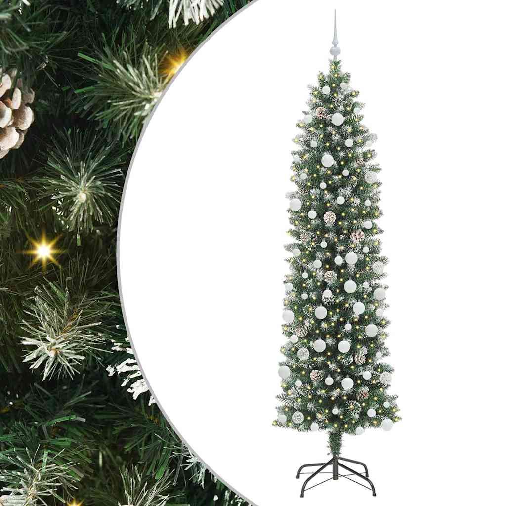 Albero di Natale Artificiale Sottile Verde e Bianco 210 cm