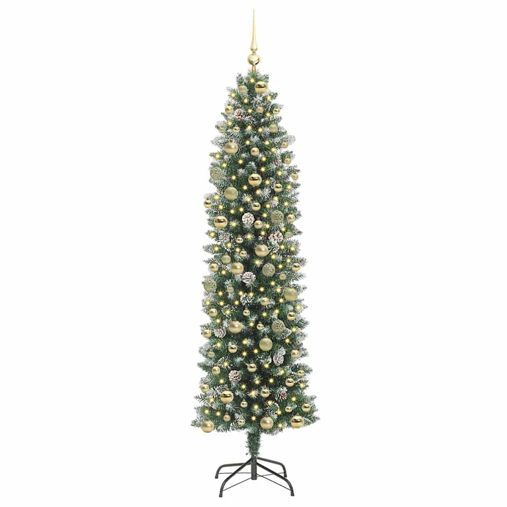 Albero di Natale Artificiale Sottile Verde e Bianco 210 cm