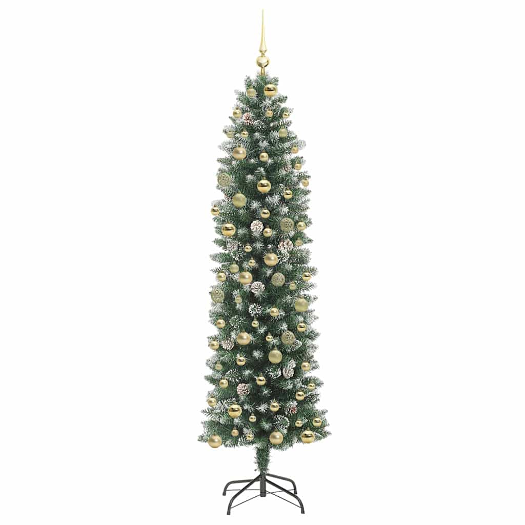 Albero di Natale Artificiale Sottile Verde e Bianco 210 cm