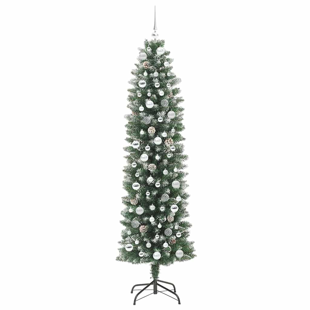 Albero di Natale Artificiale Sottile Verde e Bianco 210 cm