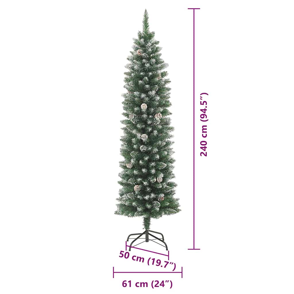 Albero di Natale Artificiale Sottile Verde e Bianco 240 cm