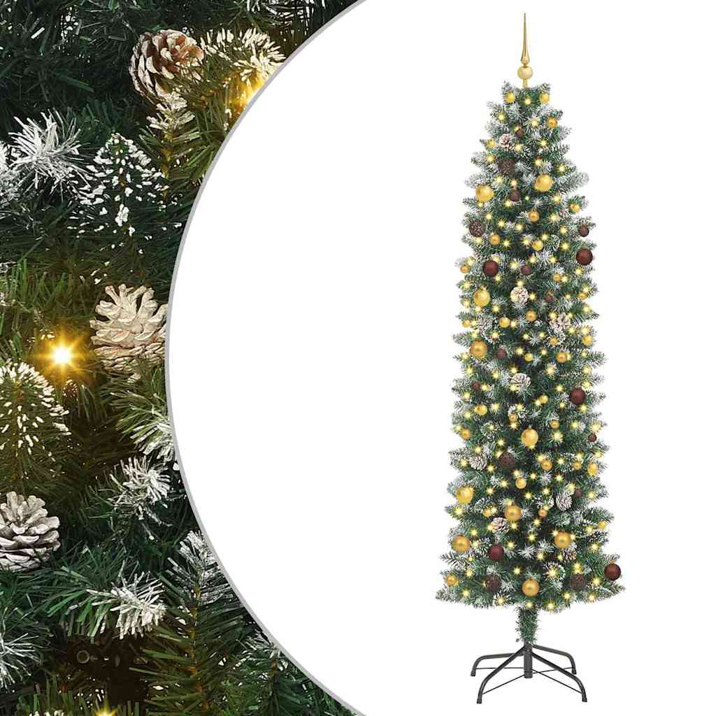 Albero di Natale Artificiale Sottile Verde e Bianco 240 cm