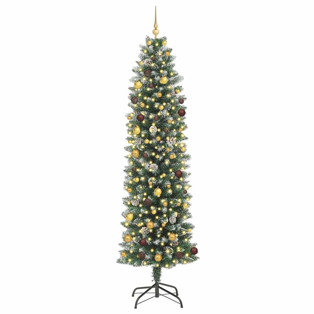 Albero di Natale Artificiale Sottile Verde e Bianco 240 cm