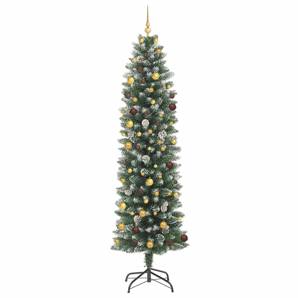Albero di Natale Artificiale Sottile Verde e Bianco 240 cm