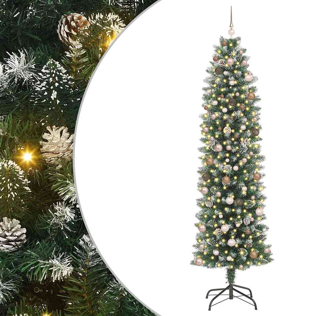 Albero di Natale Artificiale Sottile Verde e Bianco 240 cm