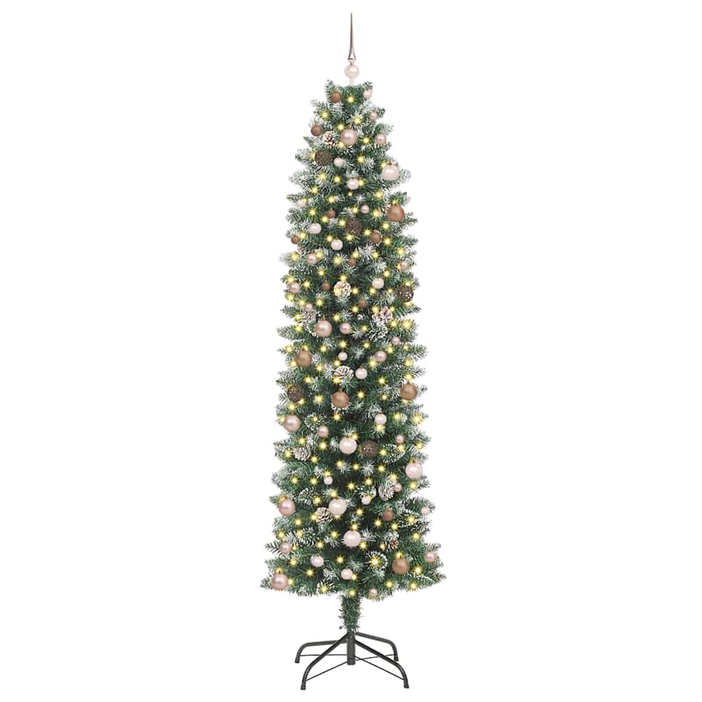 Albero di Natale Artificiale Sottile Verde e Bianco 240 cm