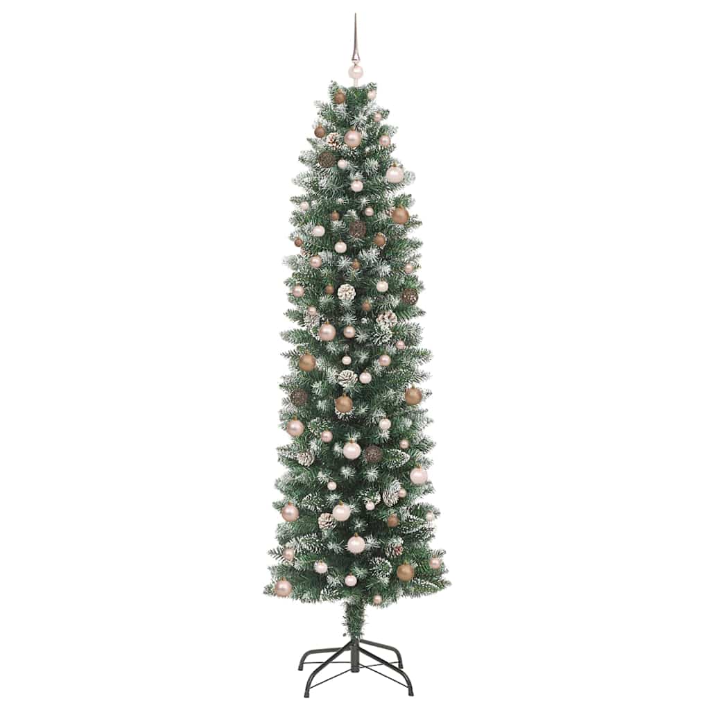 Albero di Natale Artificiale Sottile Verde e Bianco 240 cm