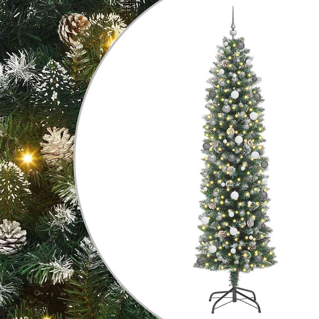 Albero di Natale Artificiale Sottile Verde e Bianco 240 cm