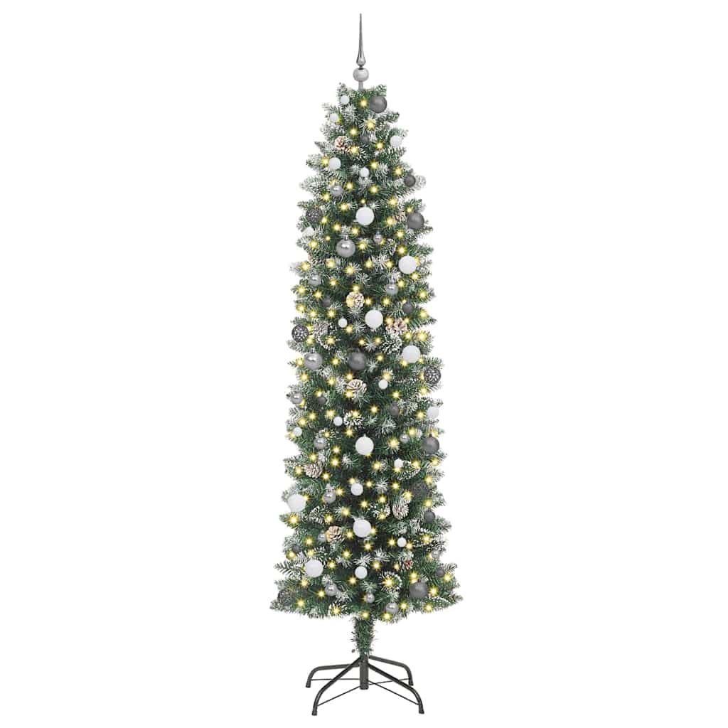 Albero di Natale Artificiale Sottile Verde e Bianco 240 cm