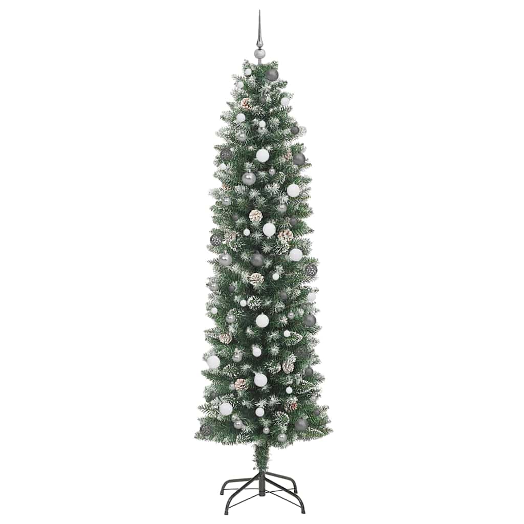 Albero di Natale Artificiale Sottile Verde e Bianco 240 cm