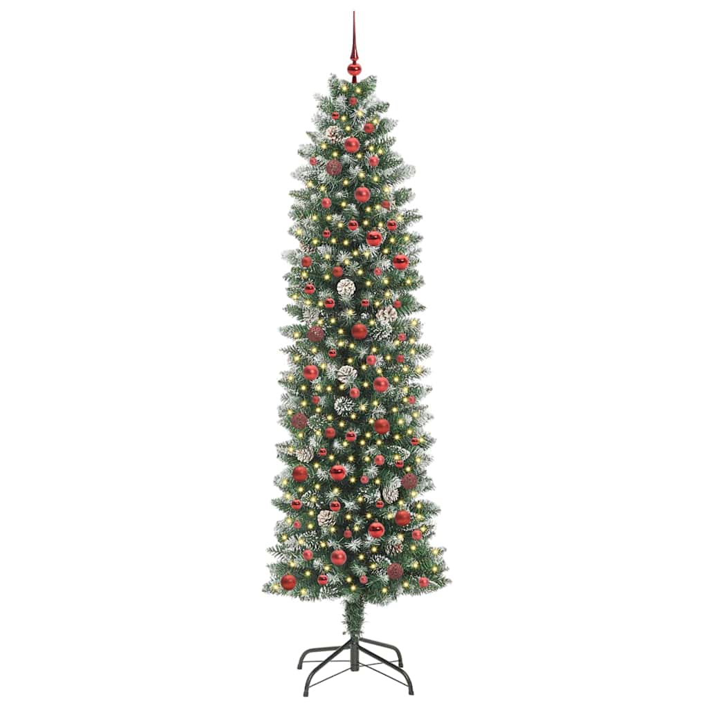 Albero di Natale Artificiale Sottile Verde e Bianco 240 cm