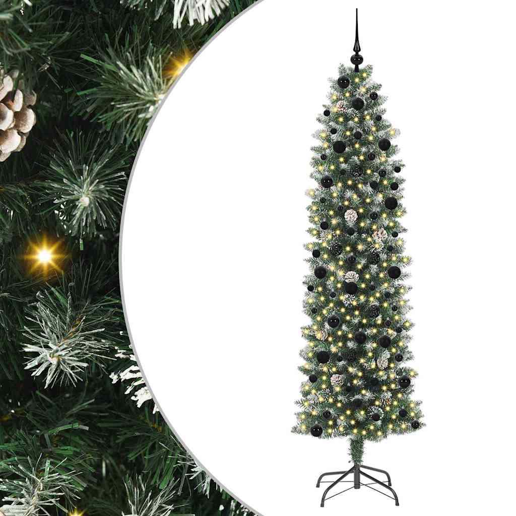 Albero di Natale Artificiale Sottile Verde e Bianco 240 cm