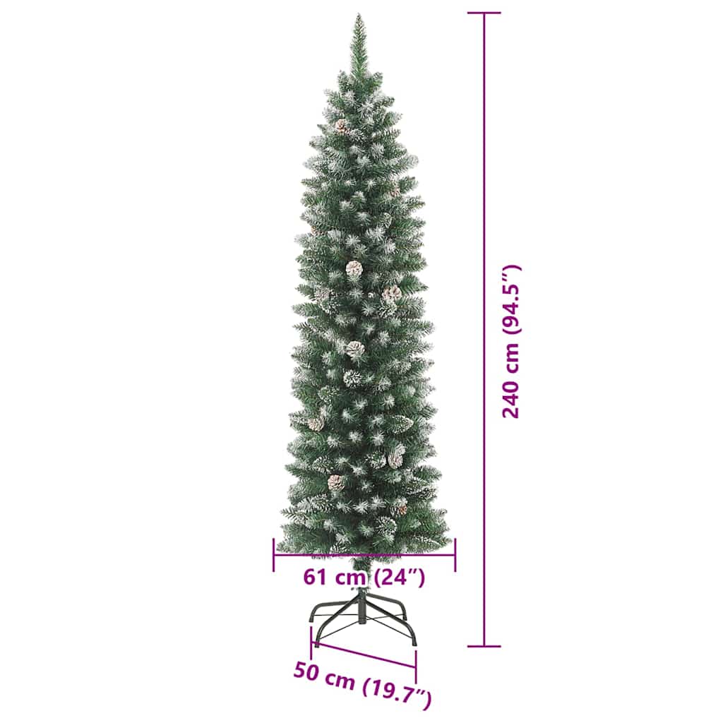Albero di Natale Artificiale Sottile Verde e Bianco 240 cm