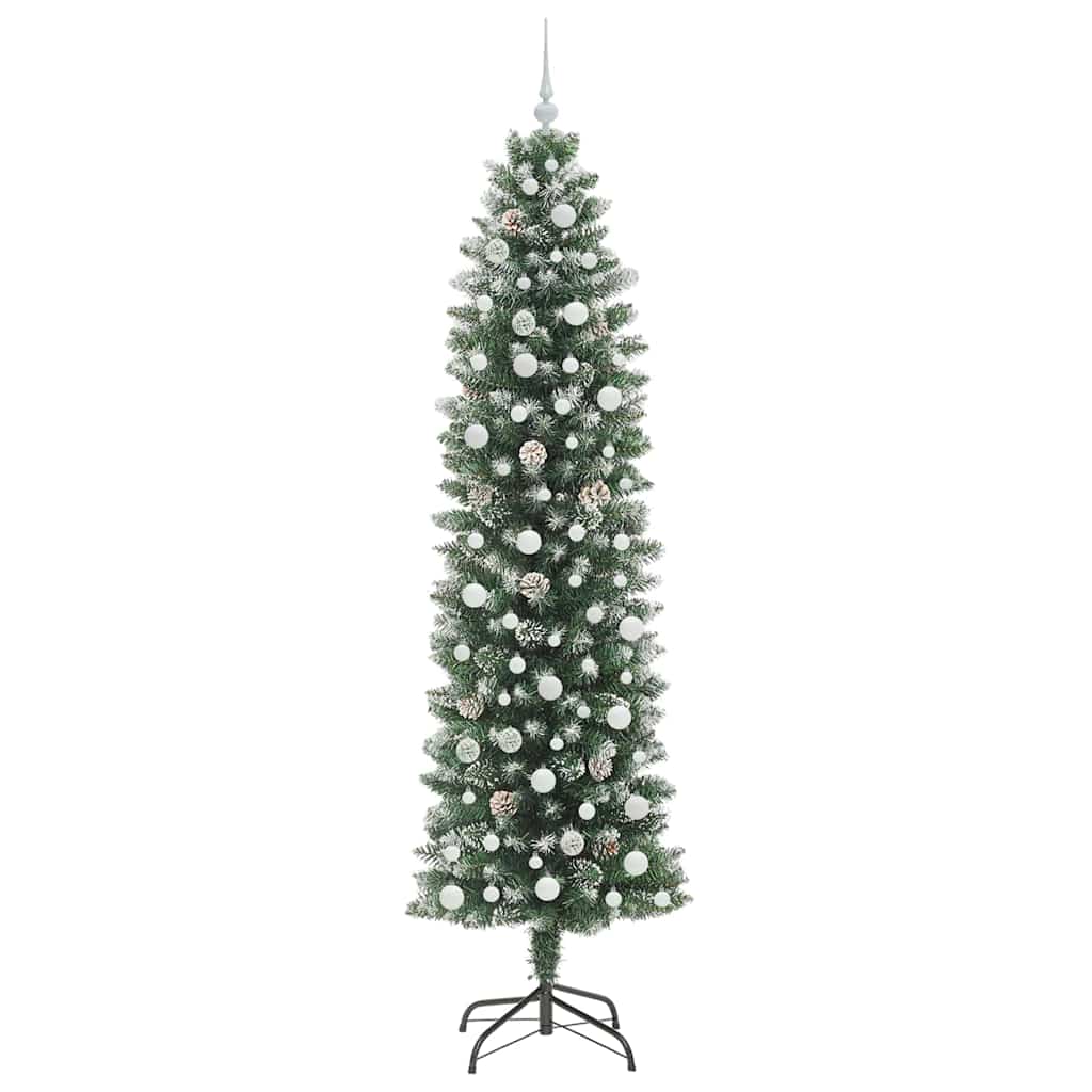 Albero di Natale Artificiale Sottile Verde e Bianco 240 cm