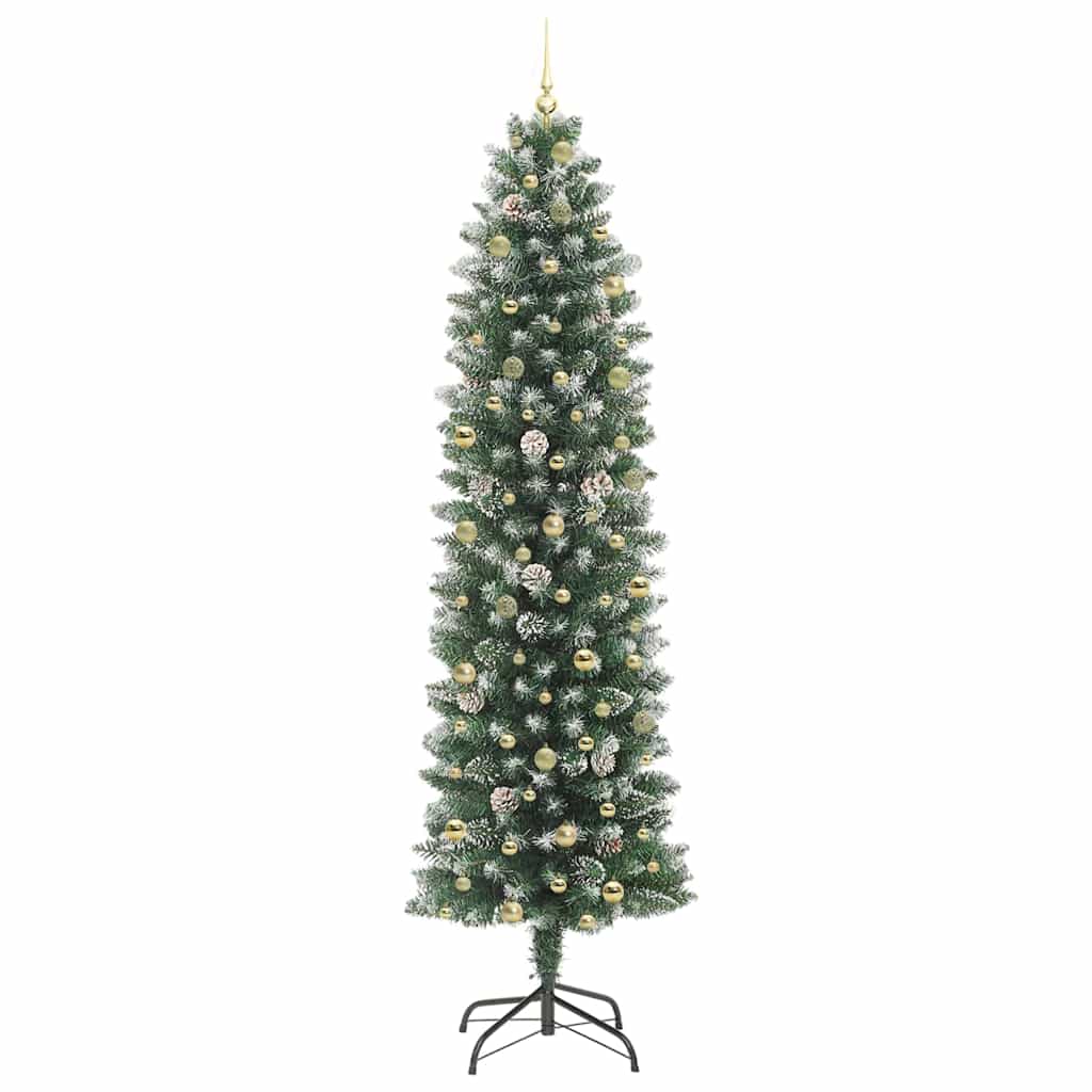 Albero di Natale Artificiale Sottile Verde e Bianco 240 cm