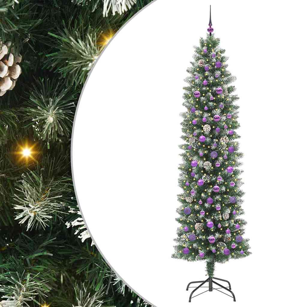Albero di Natale Artificiale Sottile Verde e Bianco 240 cm