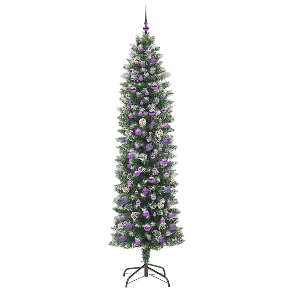 Albero di Natale Artificiale Sottile Verde e Bianco 240 cm