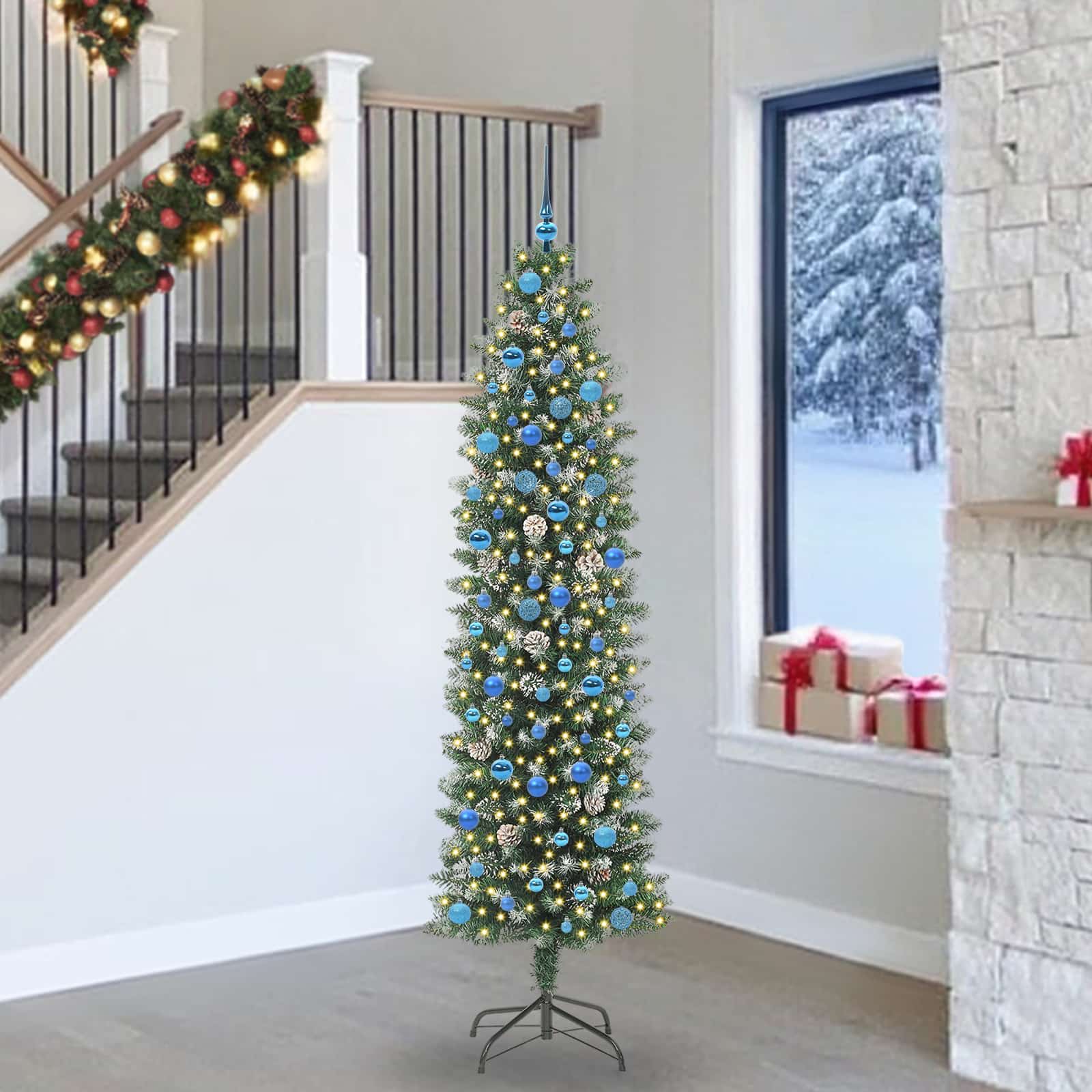 Albero di Natale Artificiale Sottile Verde e Bianco 240 cm