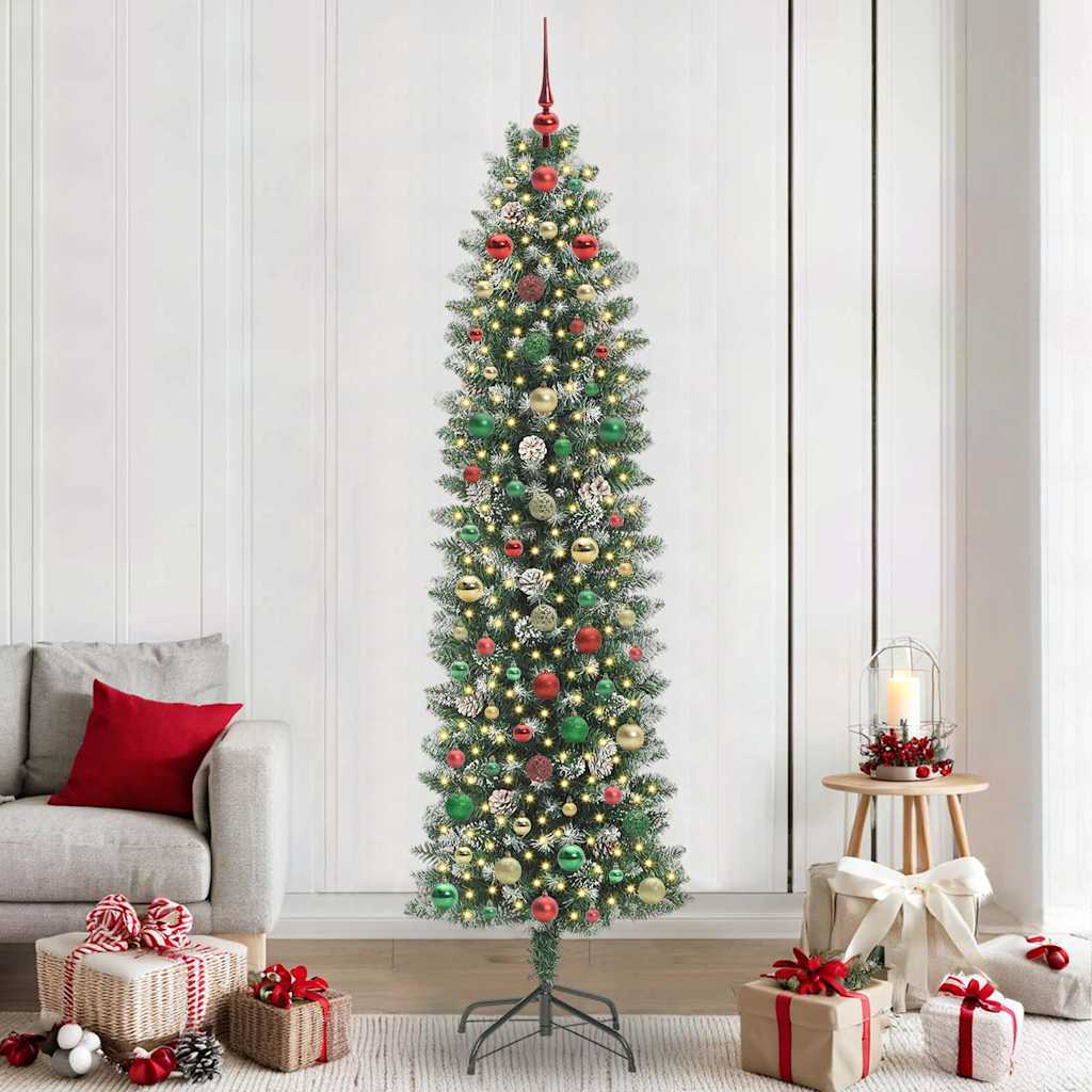 Albero di Natale Artificiale Sottile Verde e Bianco 240 cm