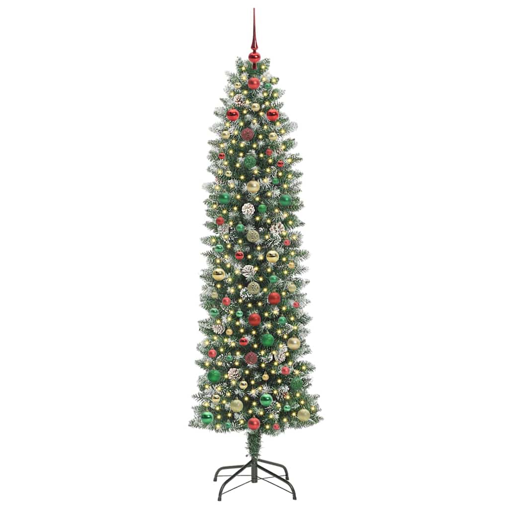 Albero di Natale Artificiale Sottile Verde e Bianco 240 cm