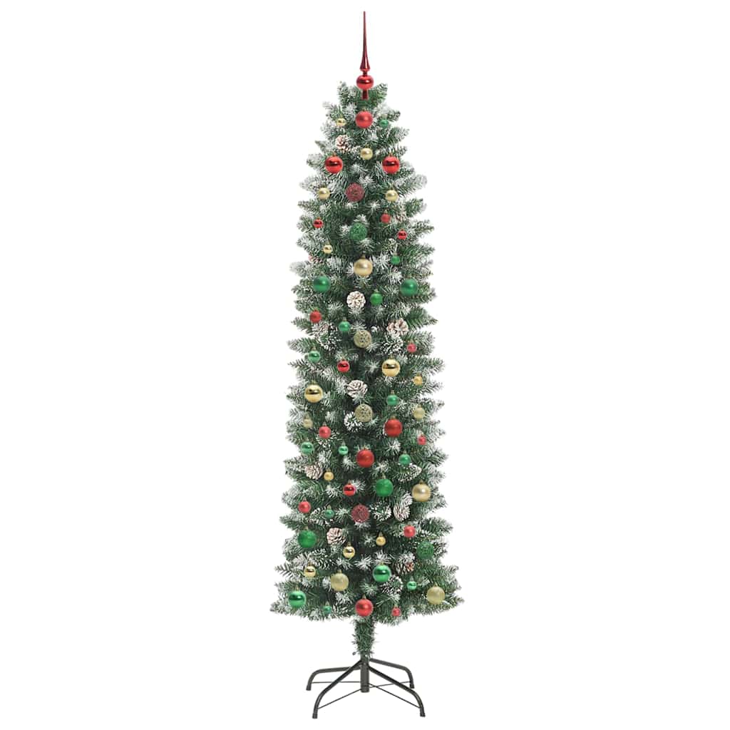 Albero di Natale Artificiale Sottile Verde e Bianco 240 cm