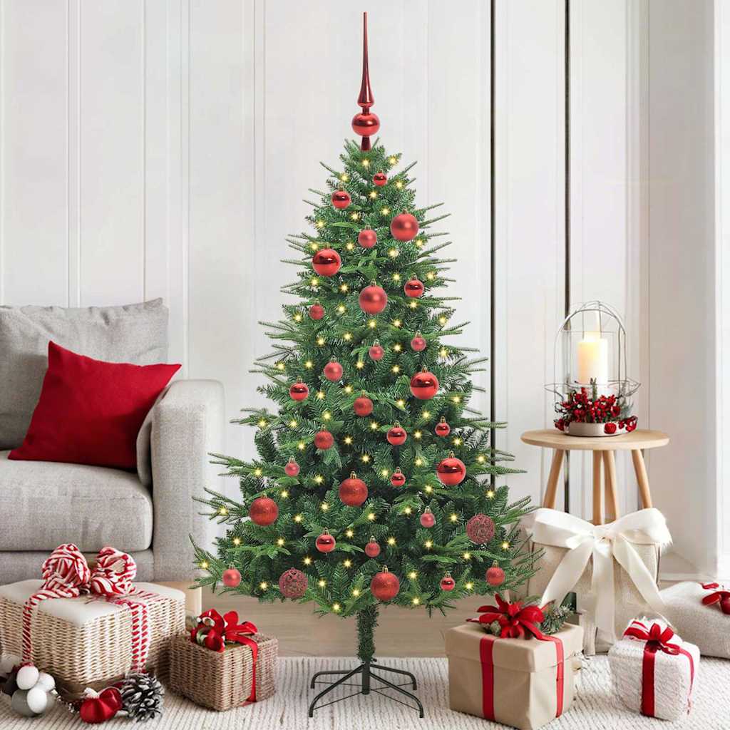 Albero di Natale Artificiale Pre-illuminato con Set di Palline