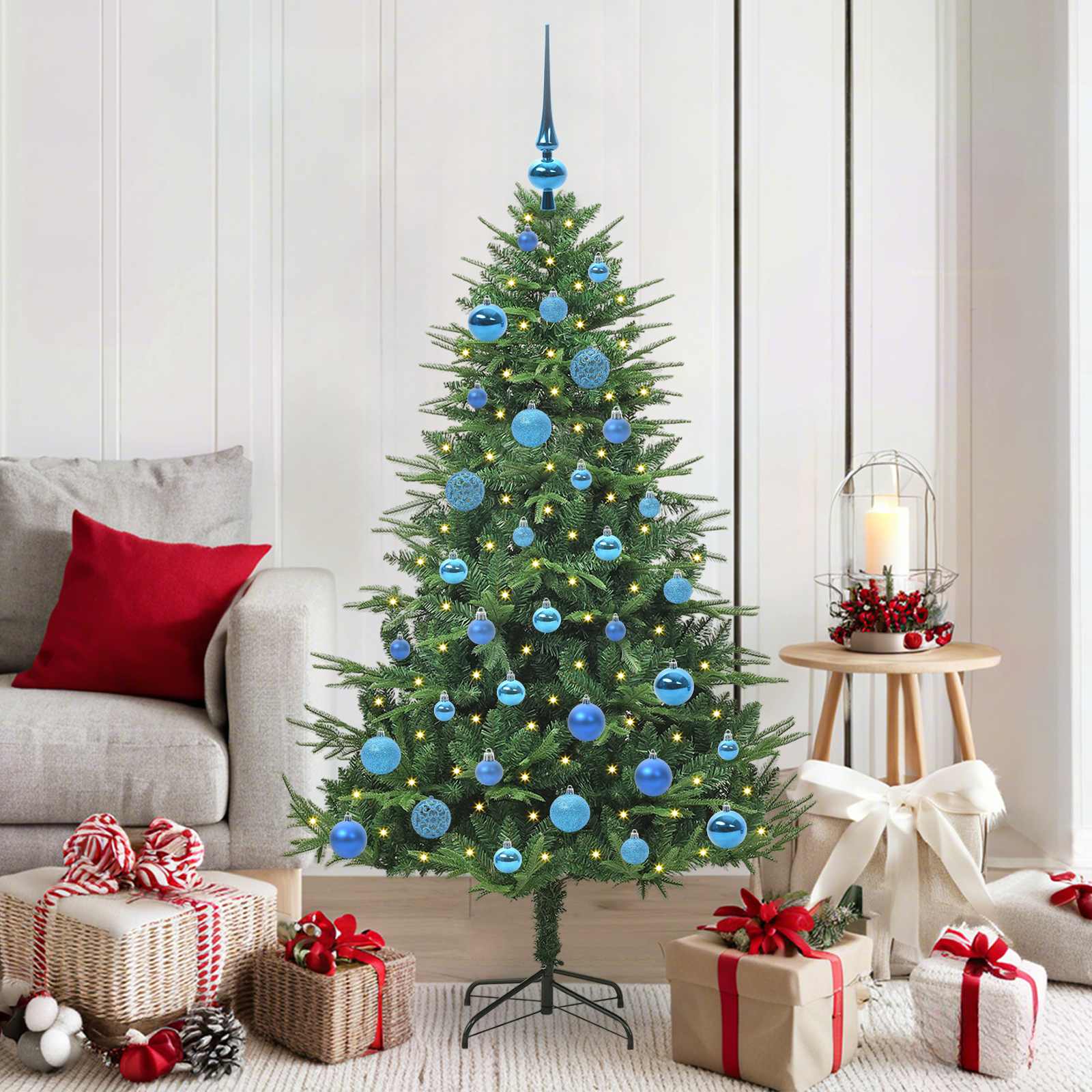 Albero di Natale Artificiale Pre-illuminato con Set di Palline