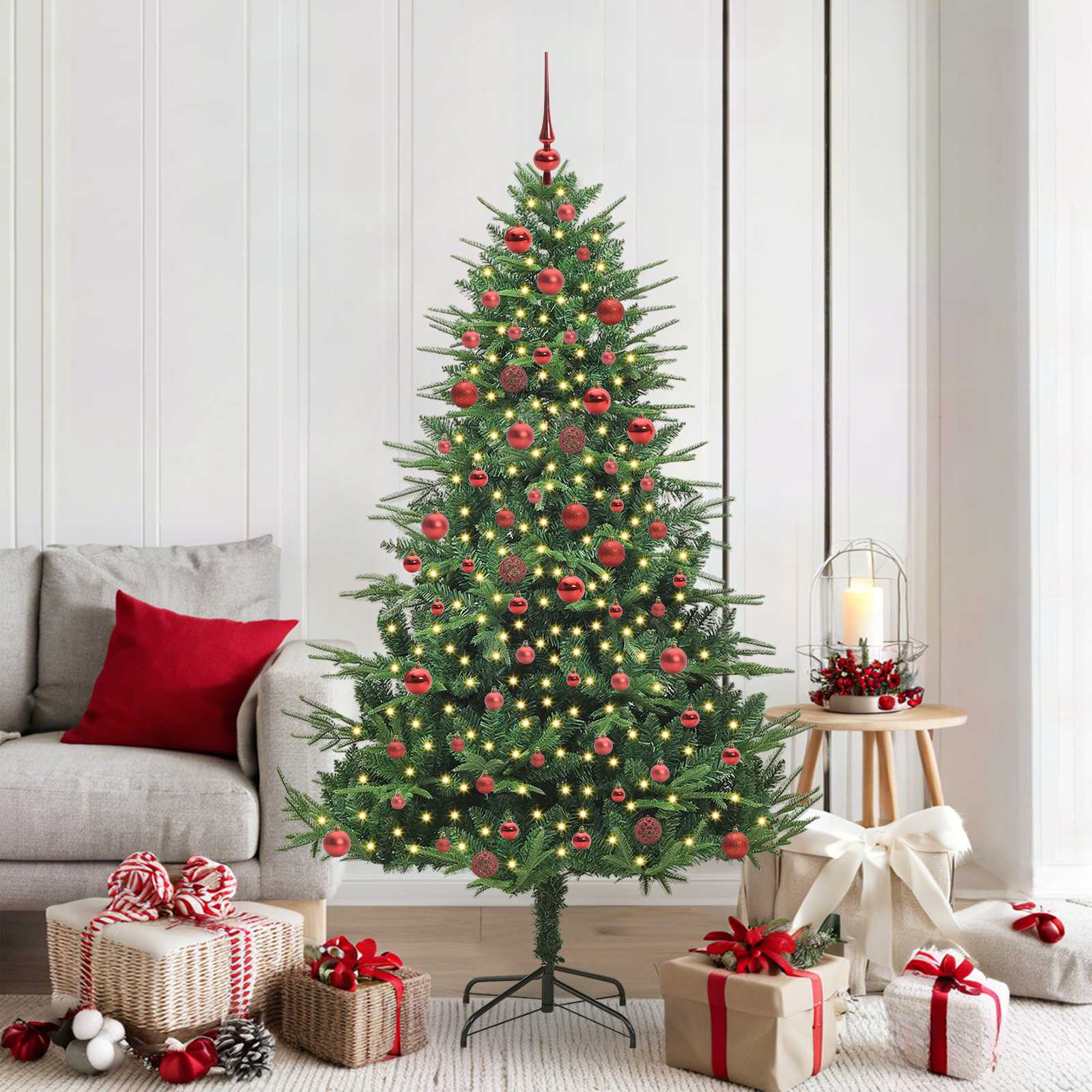 Albero di Natale Artificiale Pre-illuminato con Set di Palline