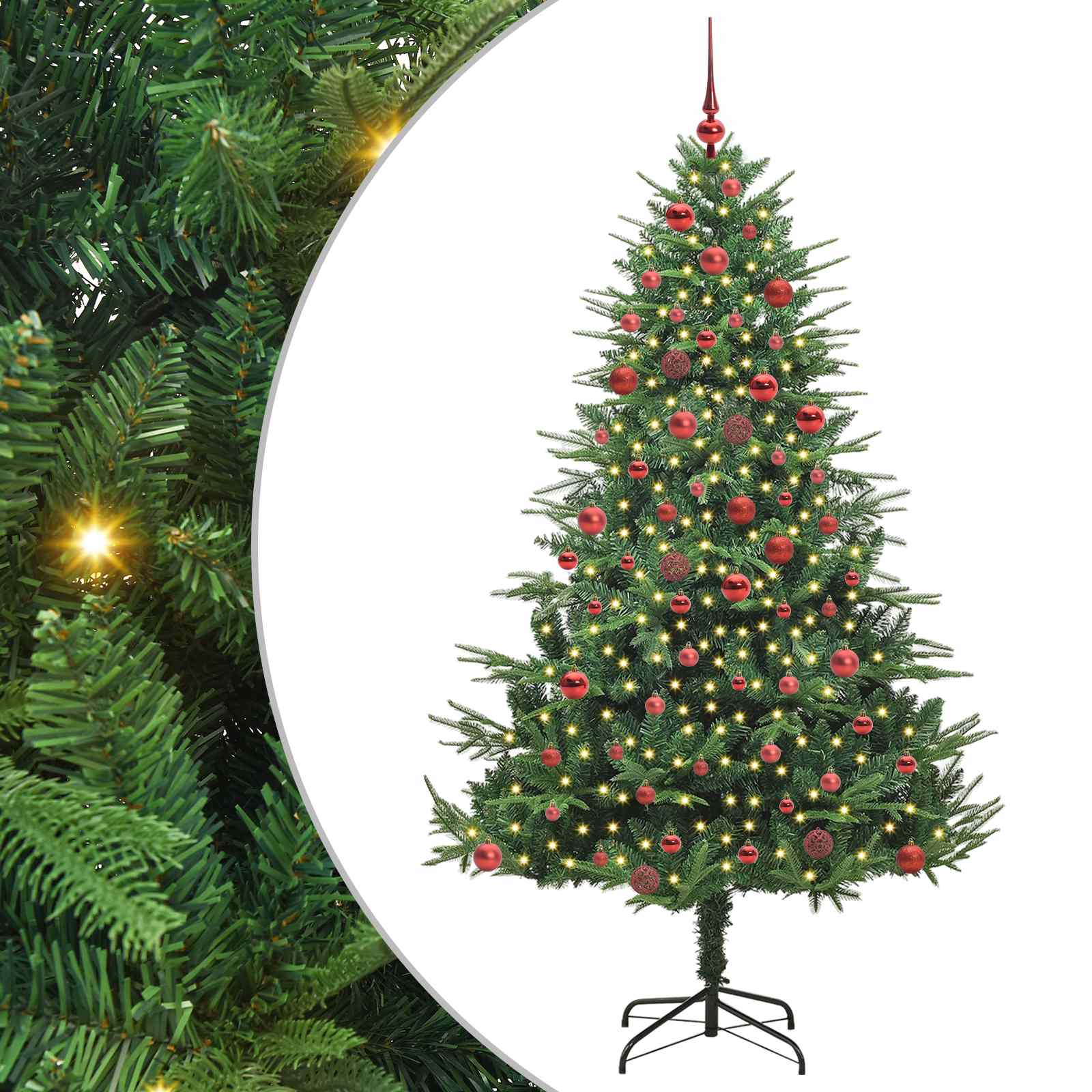 Albero di Natale Artificiale Pre-illuminato con Set di Palline