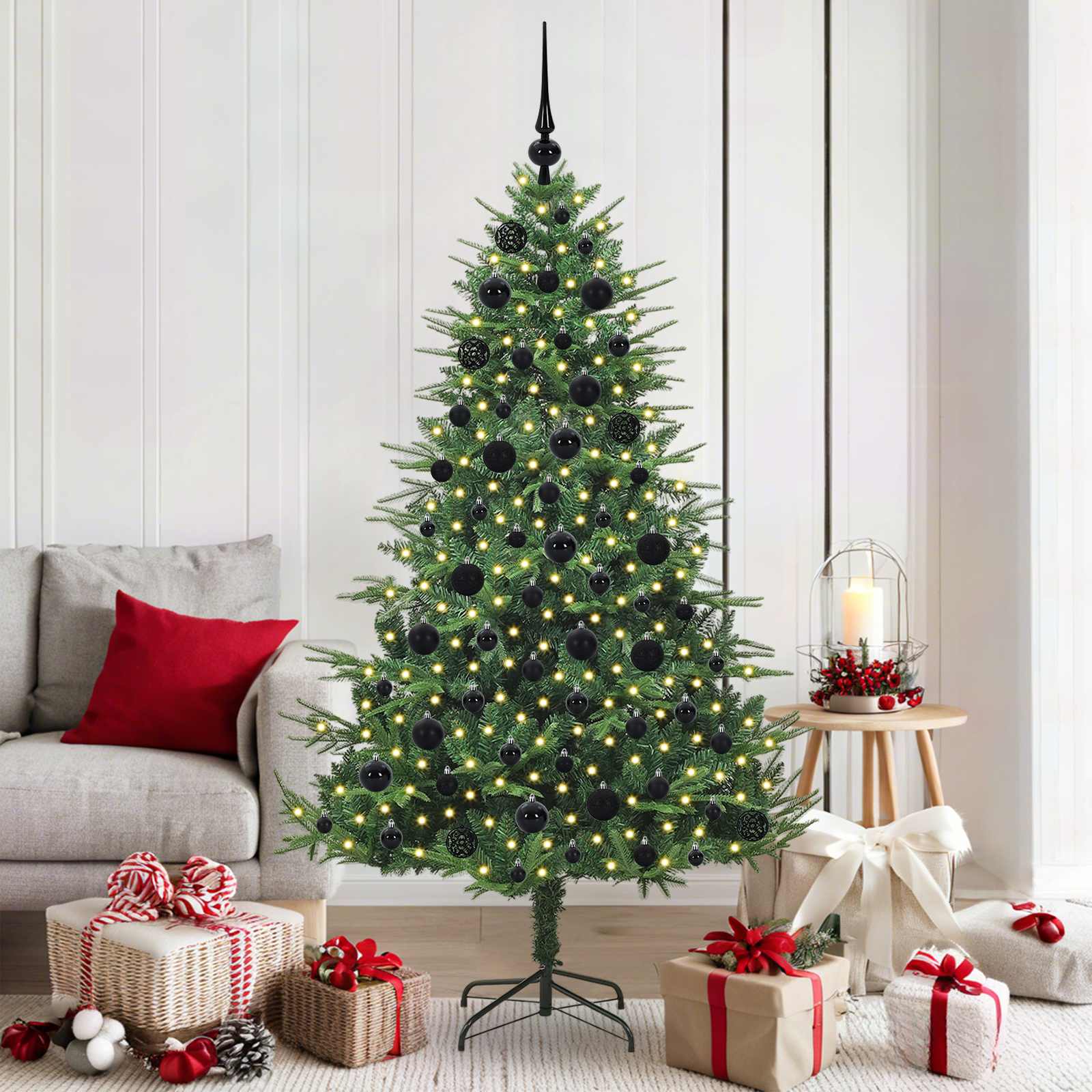 Albero di Natale Artificiale Pre-illuminato con Set di Palline