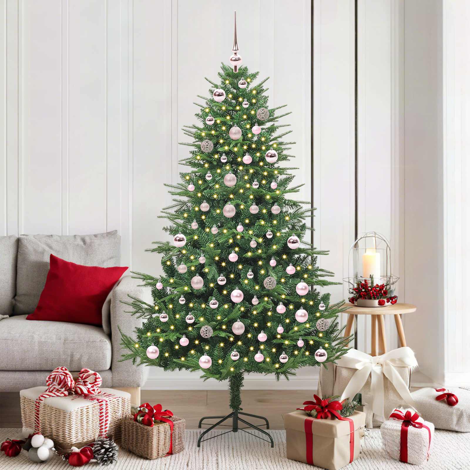 Albero di Natale Artificiale Pre-illuminato con Set di Palline