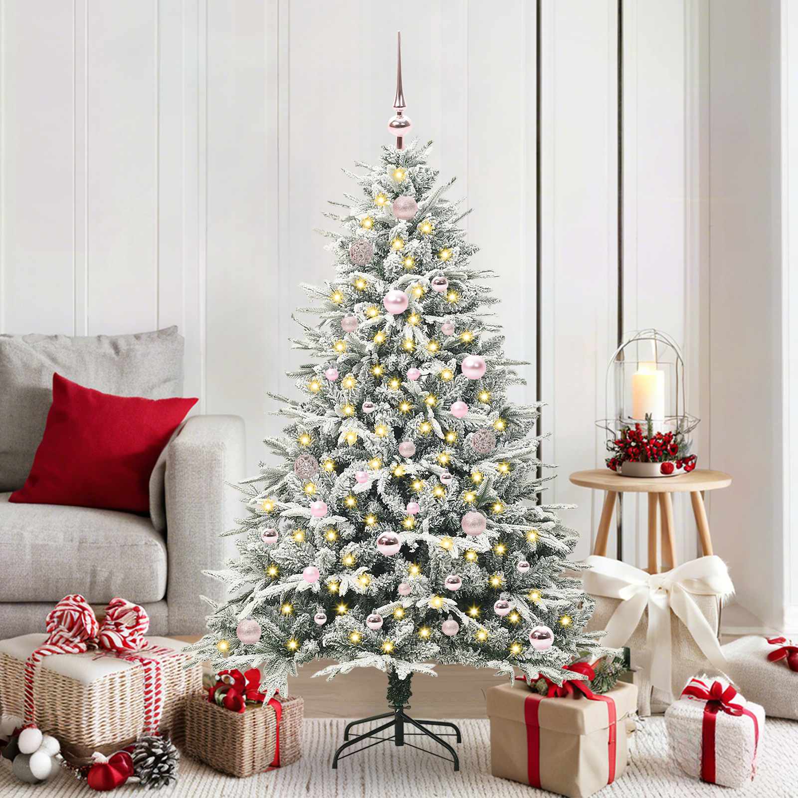 Albero di Natale Artificiale Pre-illuminato con Set di Palline