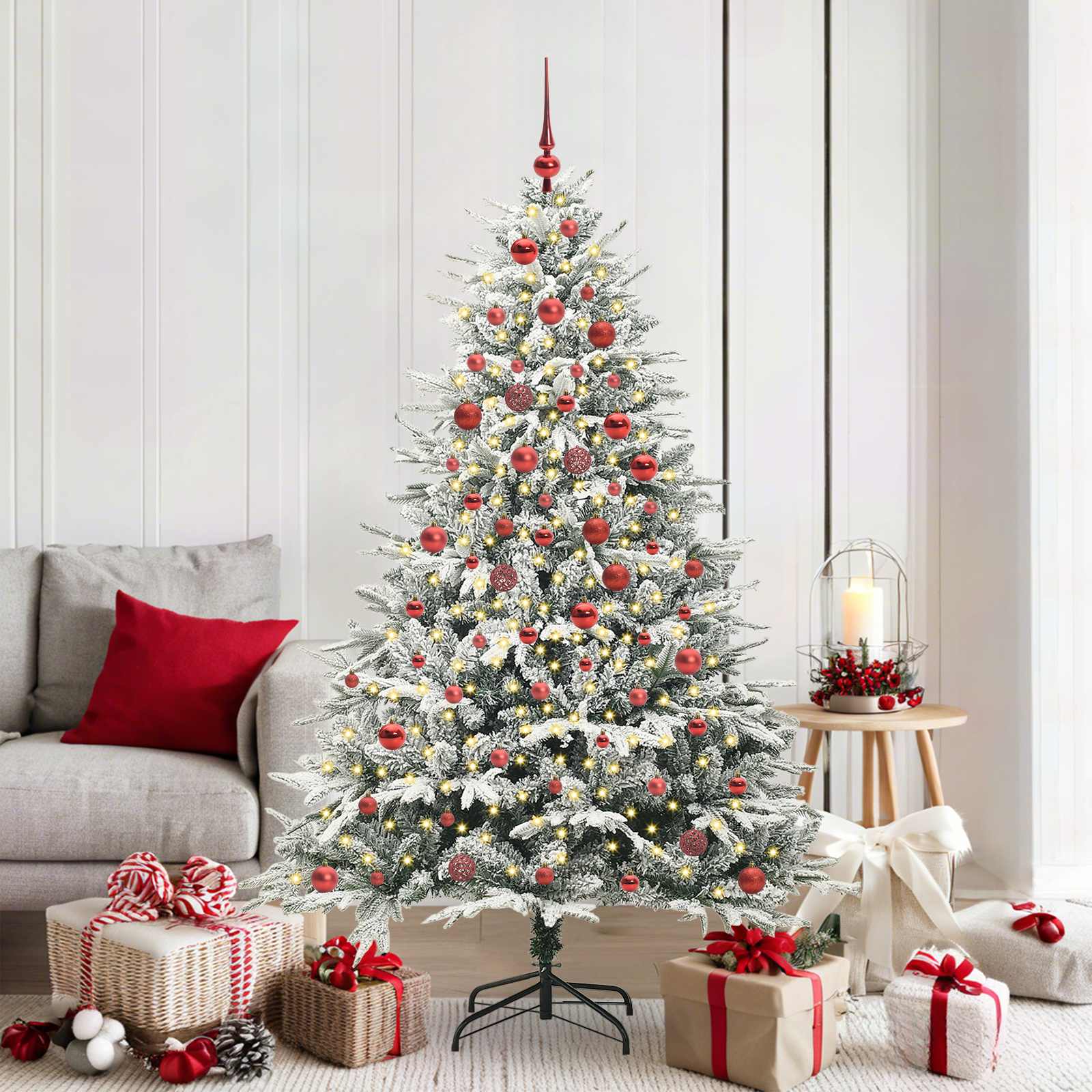 Albero di Natale Artificiale Pre-illuminato con Set di Palline
