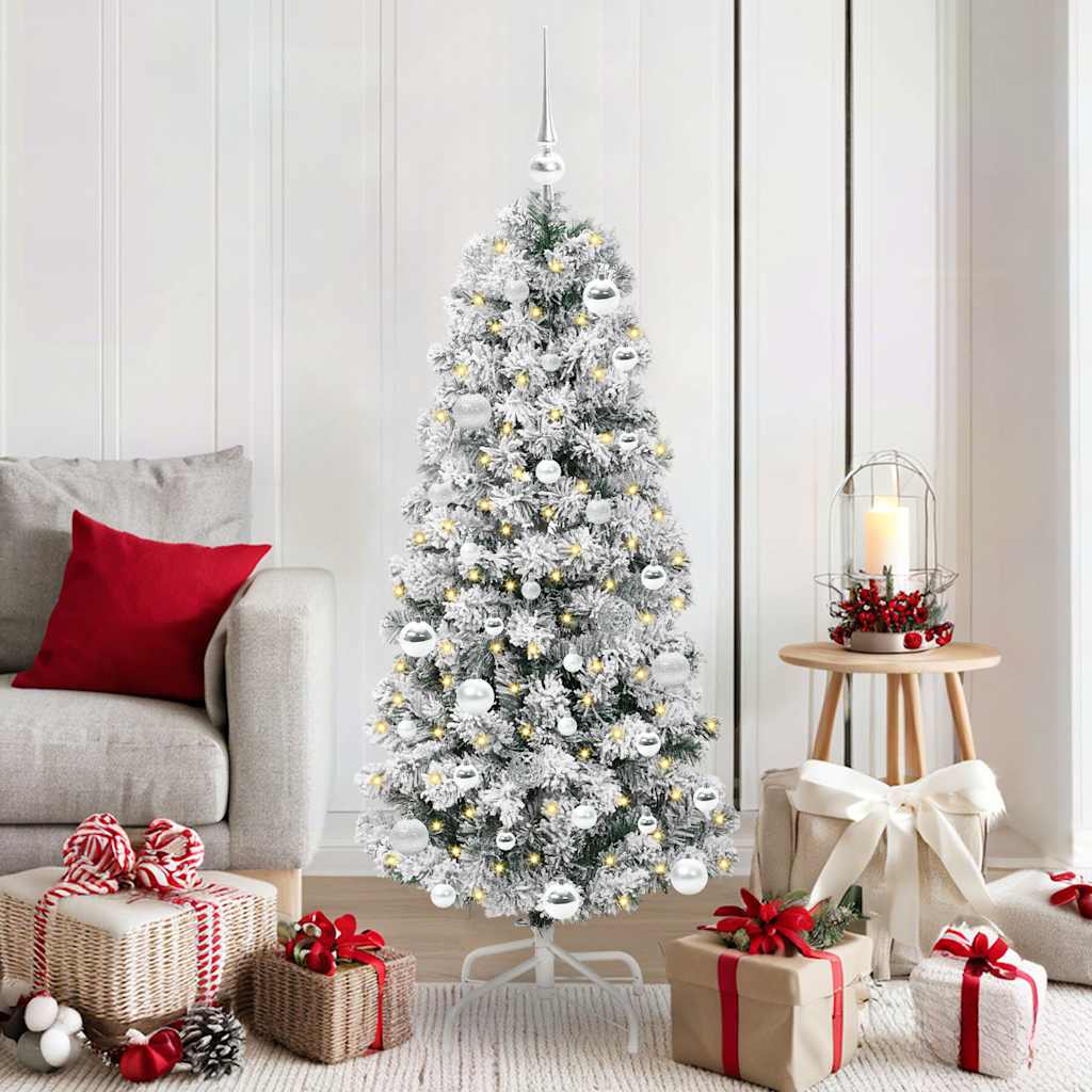 Albero di Natale Artificiale con Rami Pieghevoli Verde e Bianco