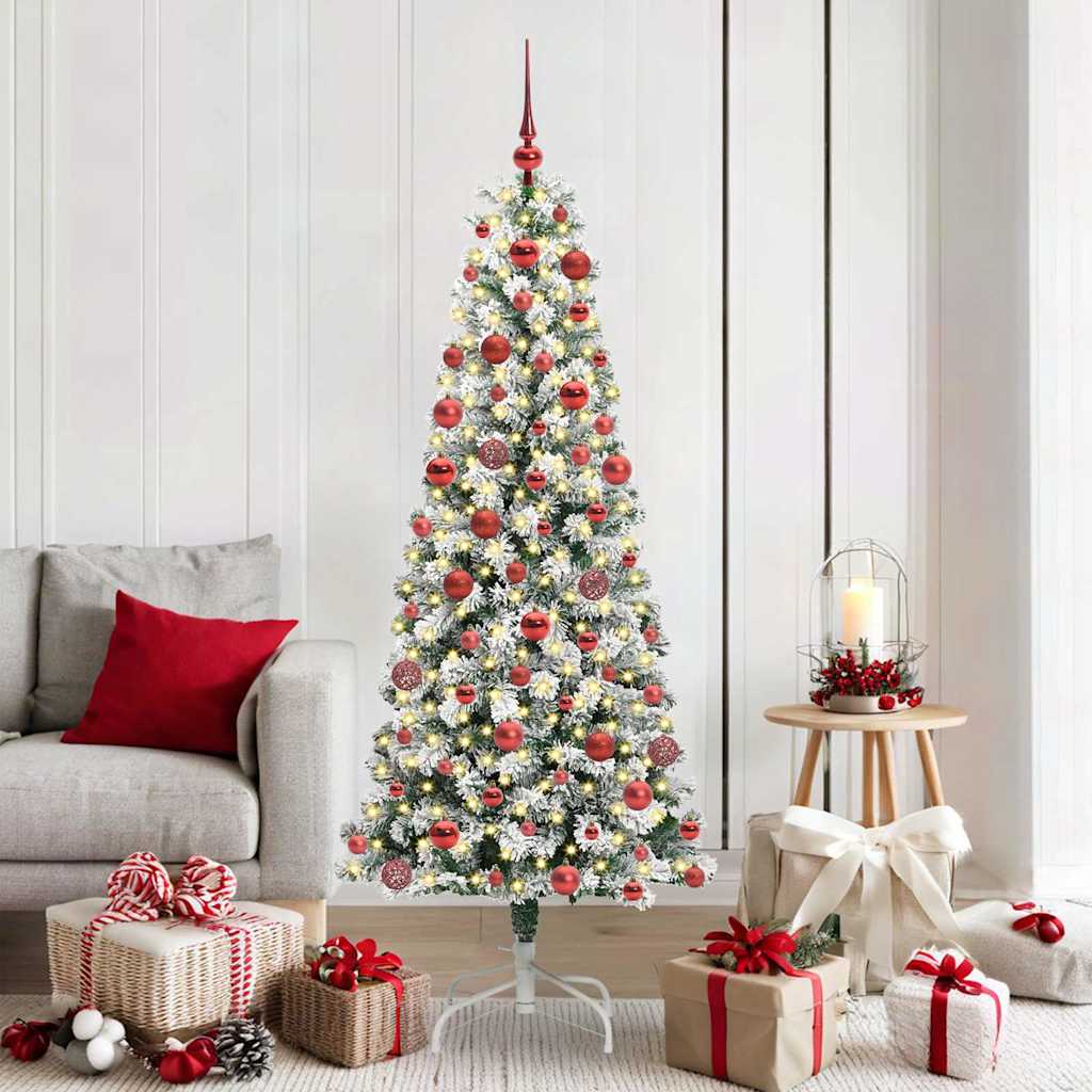 Albero di Natale Artificiale con Rami Pieghevoli Verde e Bianco