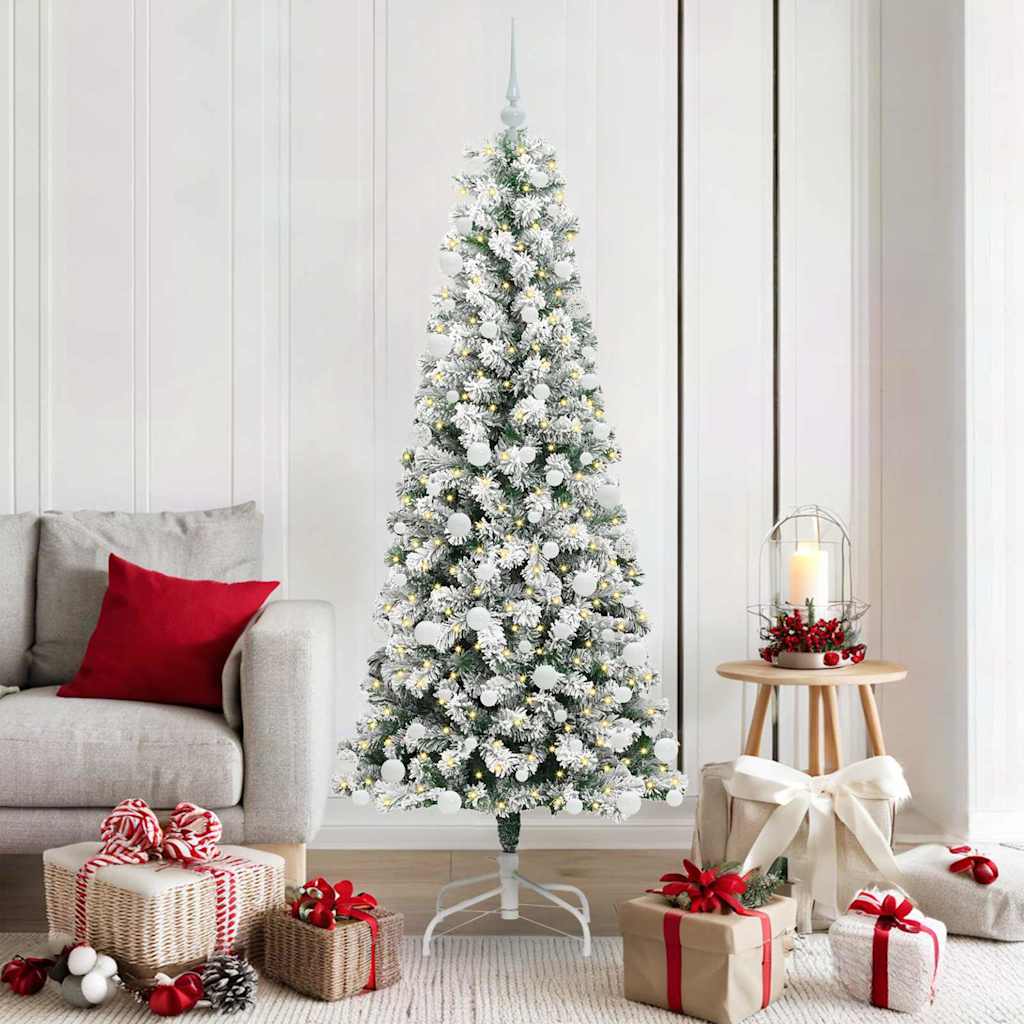 Albero di Natale Artificiale con Rami Pieghevoli Verde e Bianco