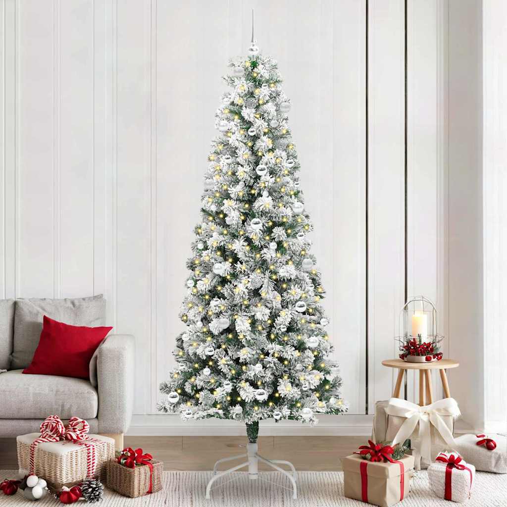 Albero di Natale Artificiale con Rami Pieghevoli Verde e Bianco