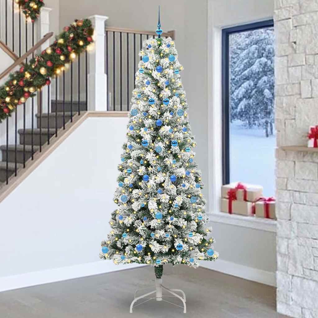Albero di Natale Artificiale con Rami Pieghevoli Verde e Bianco