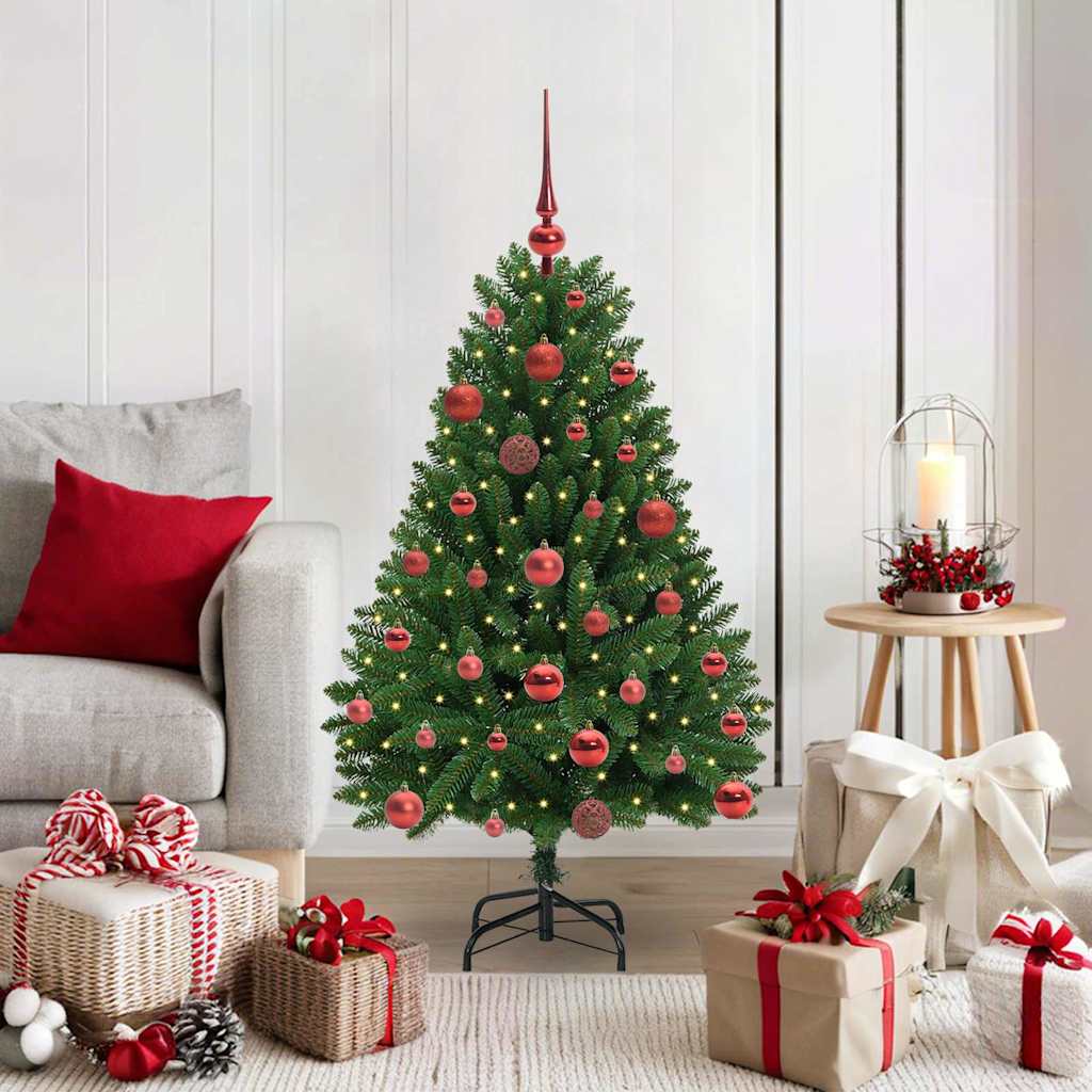 Albero di Natale artificiale 120 cm 150 LED Bianco caldo Verde