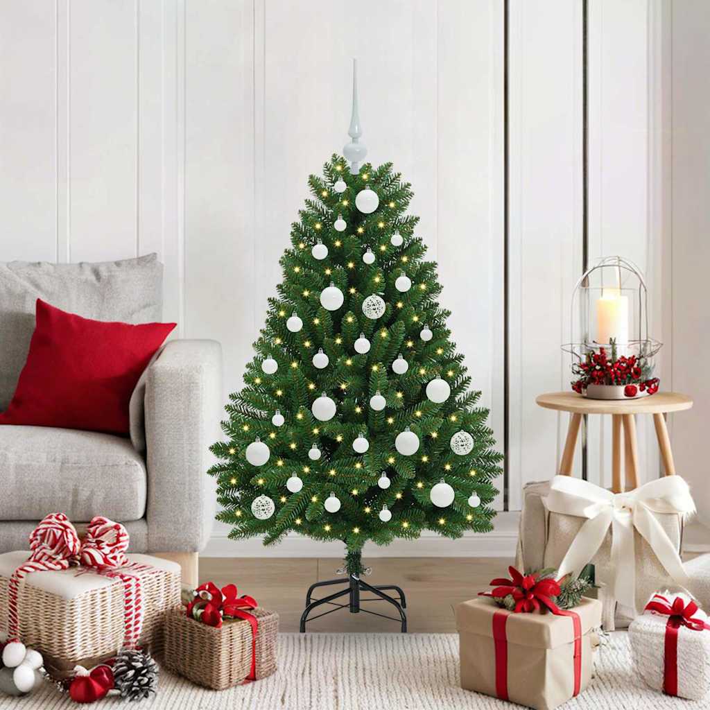 Albero di Natale artificiale 120 cm 150 LED Bianco caldo Verde